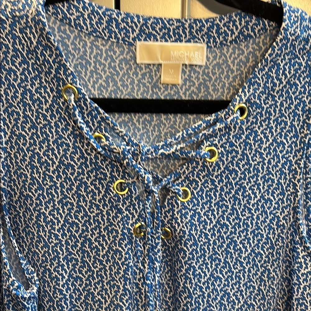 Michael Kors Blue Coral Print Lace Up Shift Dress Sleeveless Size M - Picture 3 of 6